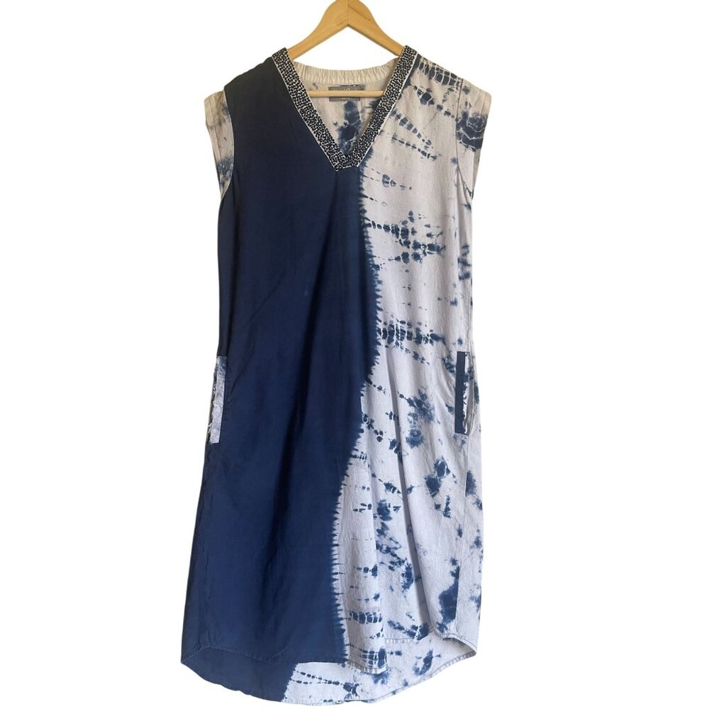 Vine & Pencil Size Medium Ikat Embroidered Midi Dress Pockets
